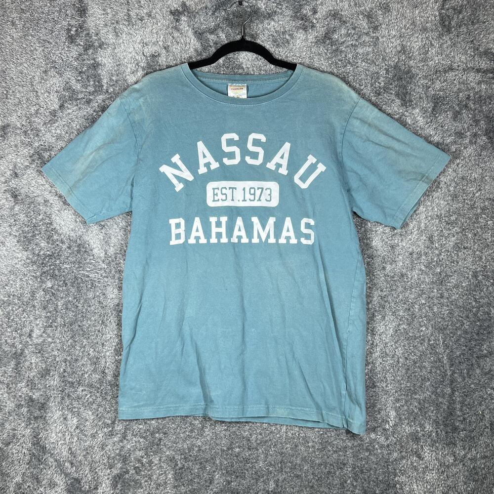 Thriller Banana Shirt Mens L Blue Nassau Bahamas Graphic Crew Neck Cotton